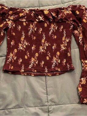 Altar'd State Burgundy Floral Off-Shoulder Top EUC